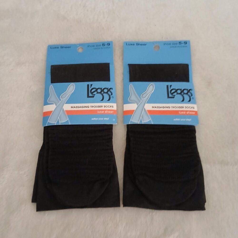 New old stock deadstock 2009 2 pairs of L'eggs black massaging trouser socks 5-9